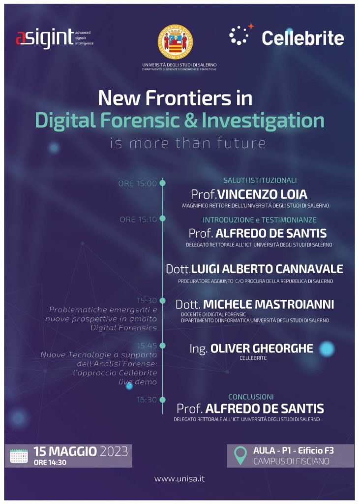 Convegno "New Frontiers Digital Forensics & Investigation" Aula Magna Università di Salerno per demo PathFinder